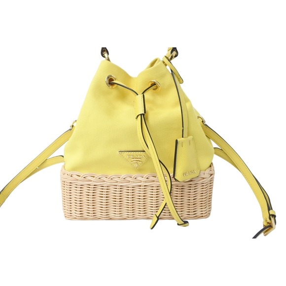 Prada Wicker Bag Handbag Tan Shoulder Plage Yellow - Picture 1 of 9